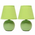Creekwood Home Petite Ceramic Orb Base Bedside Table Desk Lamp Two Pack Set, Matching Drum Fabric Shade, Green CWT-2004-GR-2PK